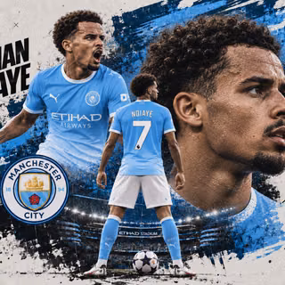 Iliman Ndiaye Manchester City Fc Grunge Art Iliman Ndiaye Manchester City Iliman Ndiaye Portrait