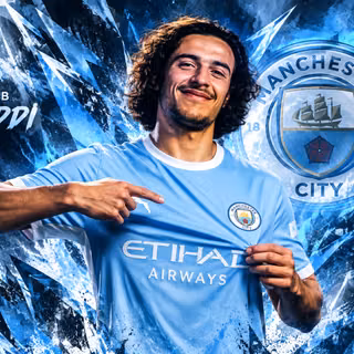Ayyoub Bouaddi Blue Futuristic Manchester City Fc Premier League