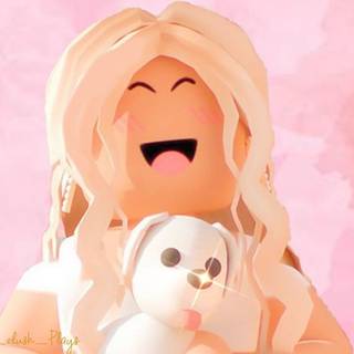 This is a roblox girl holding her cute little puppy:)