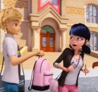 Marinette was sacred when Adrain try to give her backpack and chole run and hug Adrain