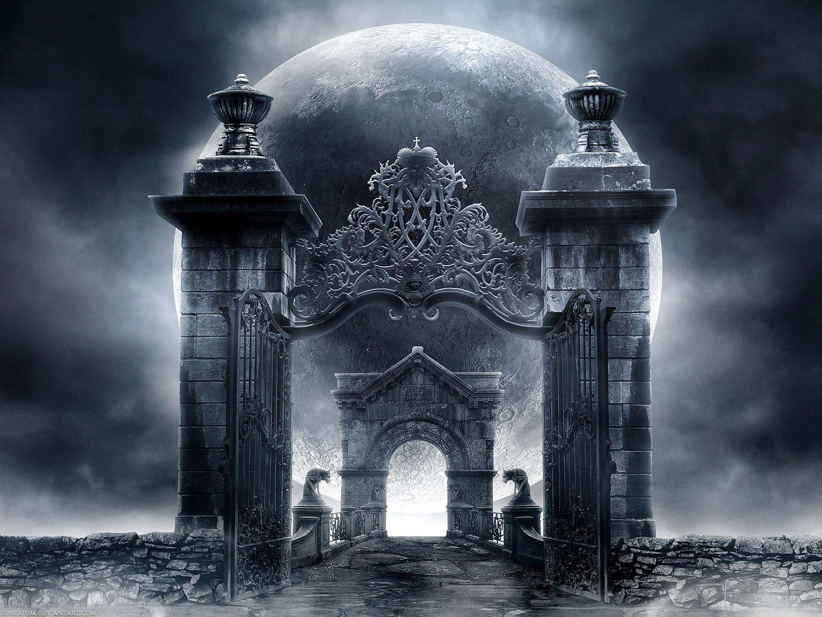 Dark horror fantasy art gothic architecture buildings gate