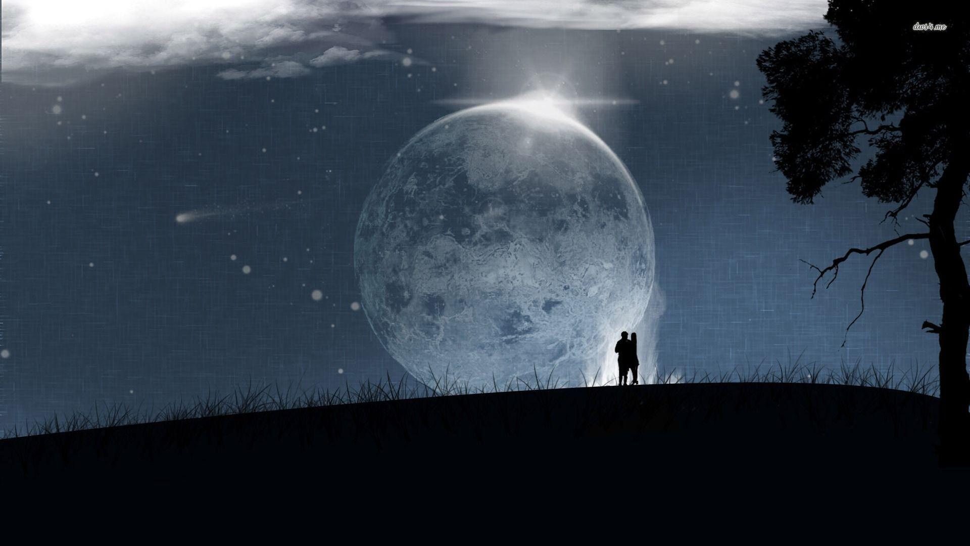 Silhouettes in moonlight wallpaper Art wallpaper