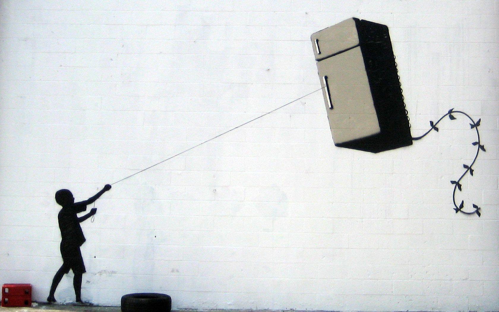 Fridge Kite Banksy Wallpaper