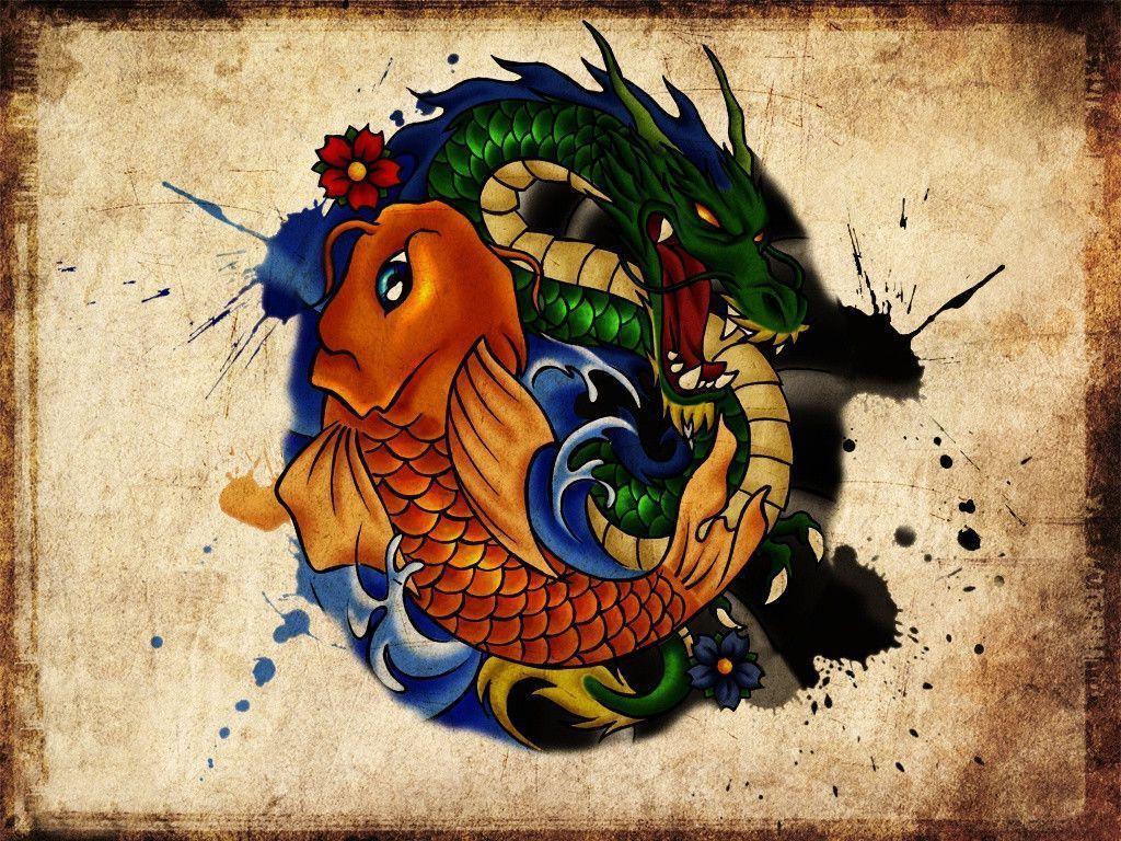 Dragon And Koi Tattoo Design Wallpaper HD Skilal, Skilal.Com