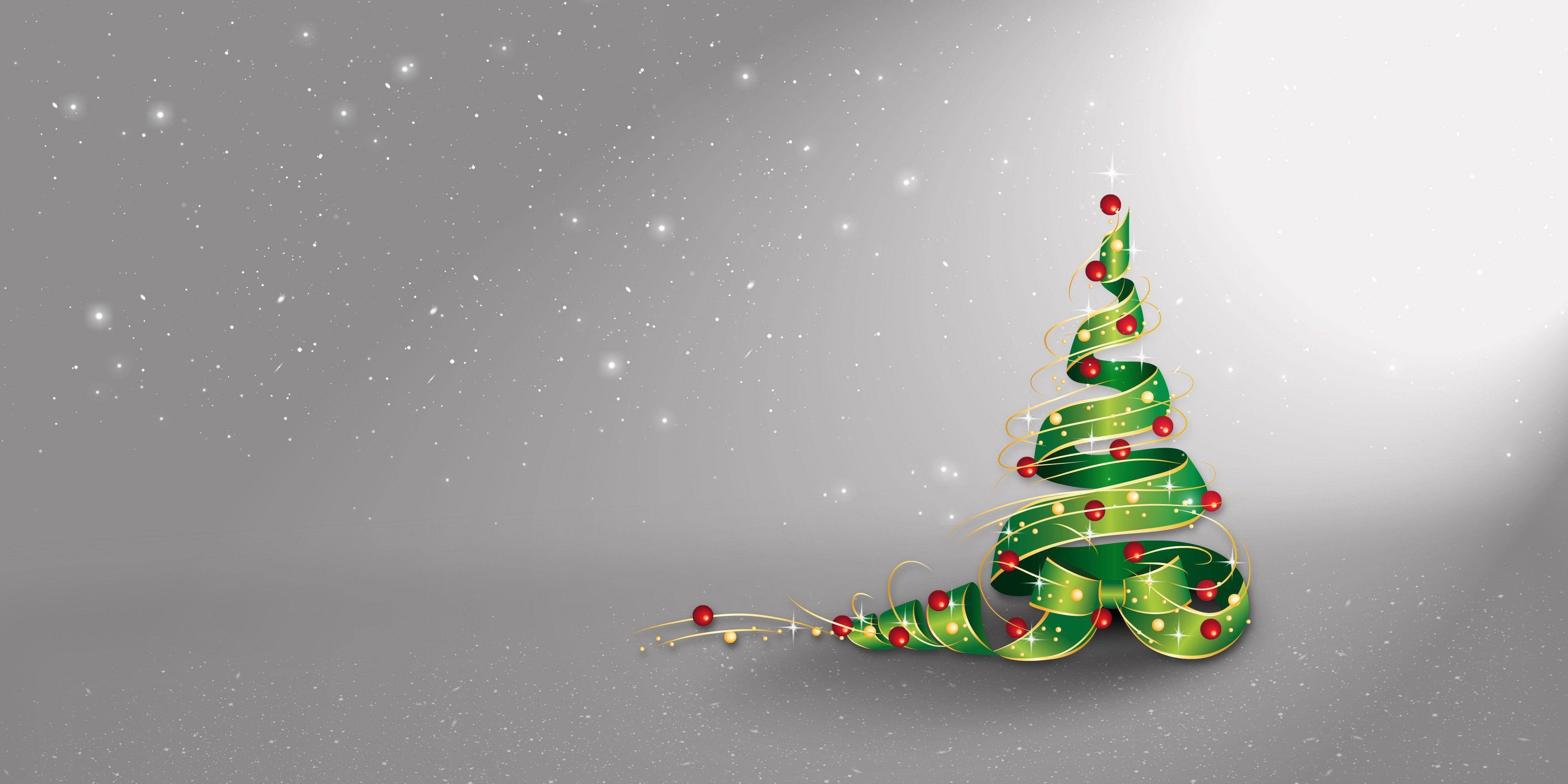 Silver Christmas Background with Green Christmas Tree