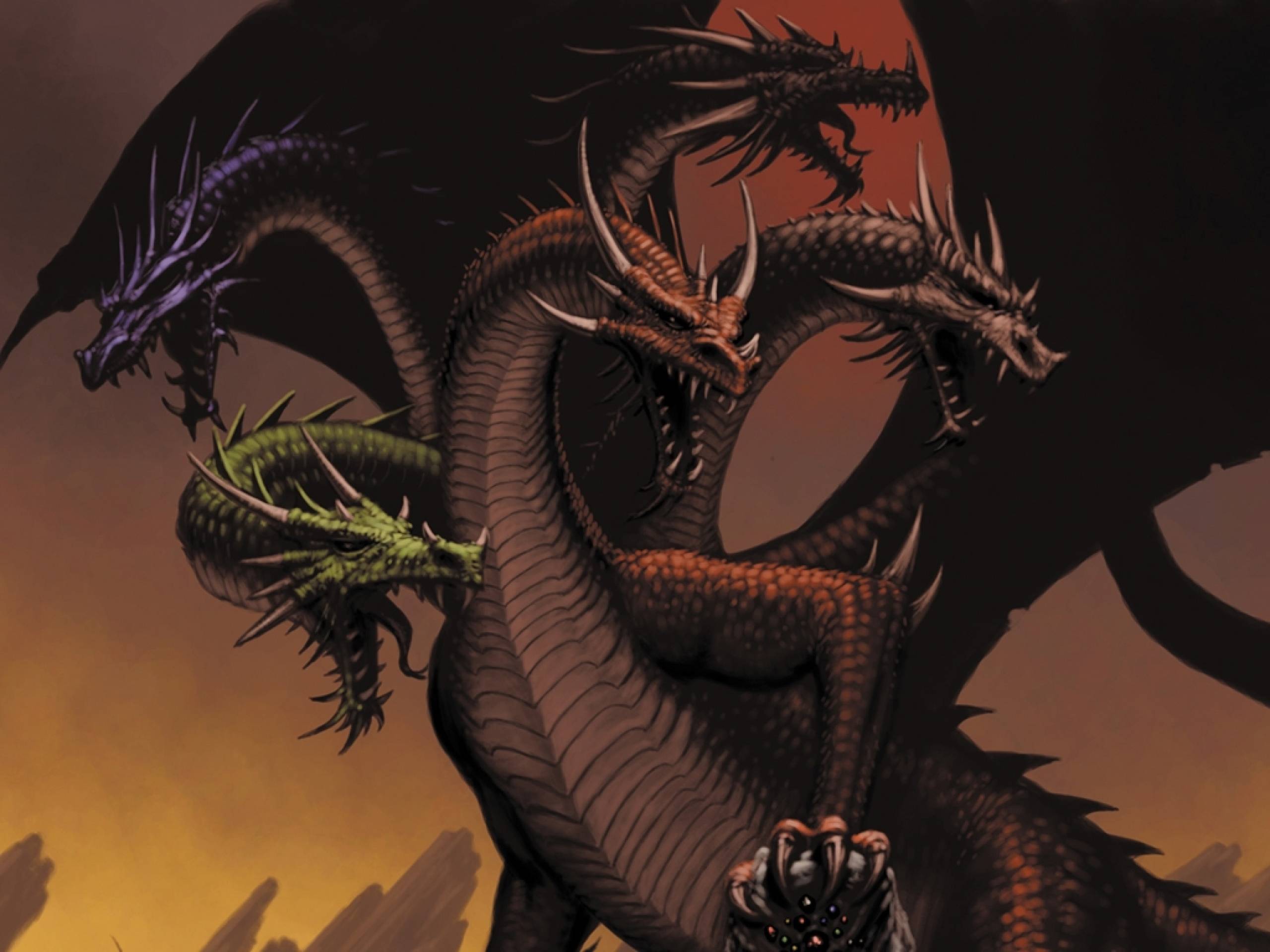 Dreamy Fantasy Five Head Dragon Artwork Wallpaper