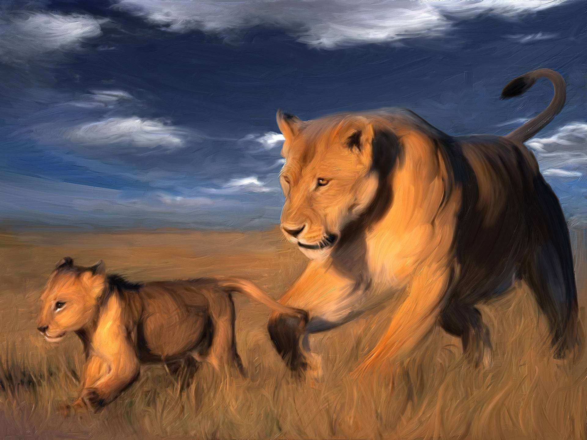 Beautiful Free Desktop Background Wallpaper Of Lion With Its Cub