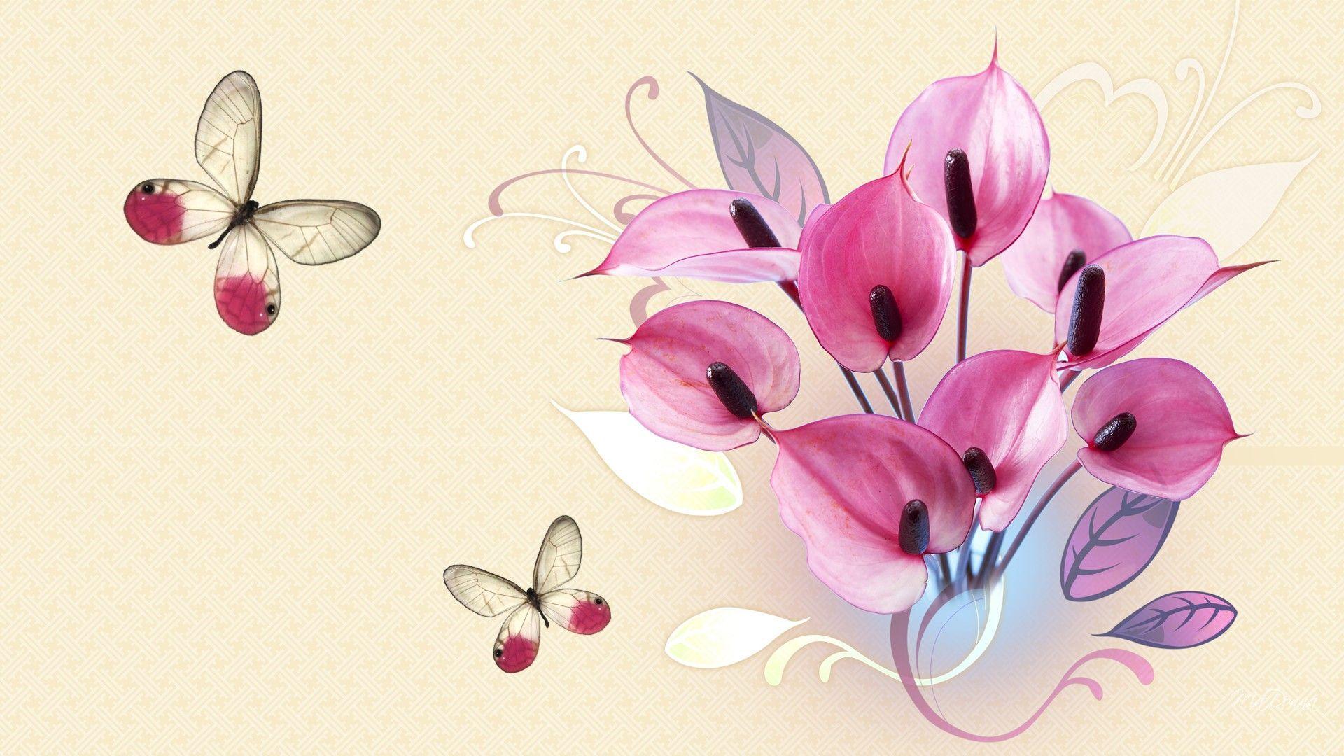 Peace Lilies And Papillon Soft Floral Water wallpaper #
