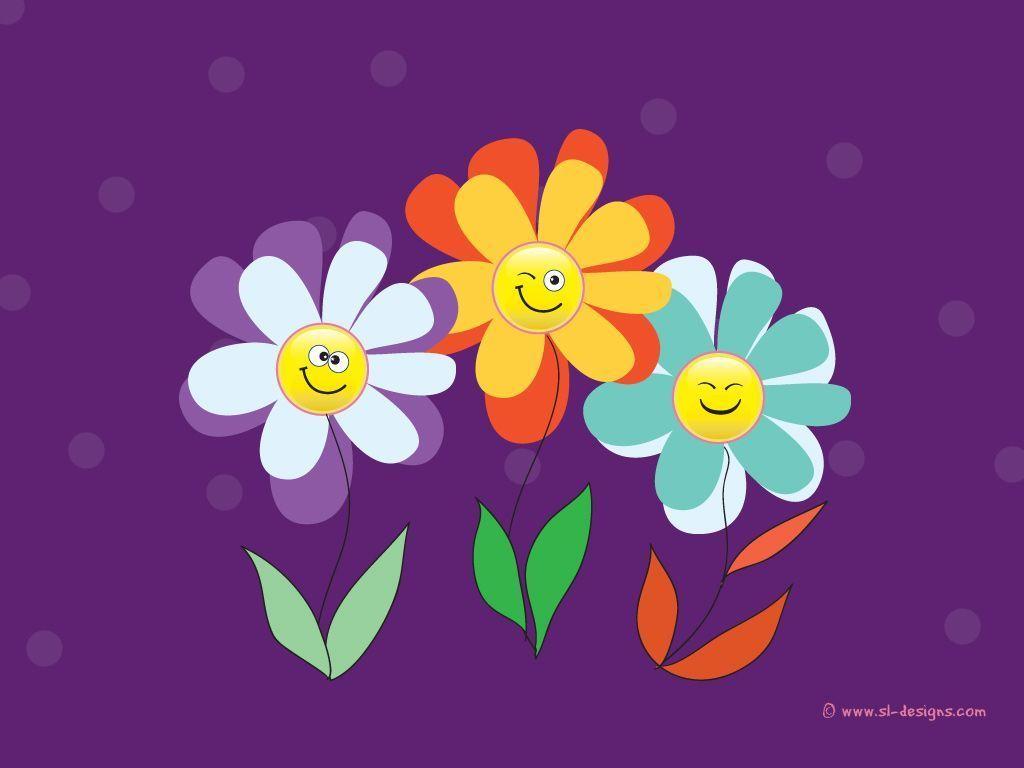Smiley flowers on purple background- desktop wallpaper