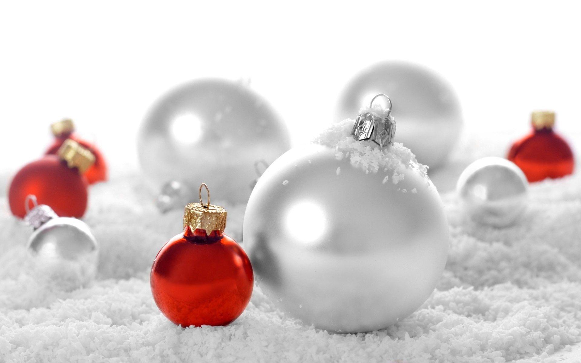 Christmas White Red Decoration balls. New Year Wallpaper
