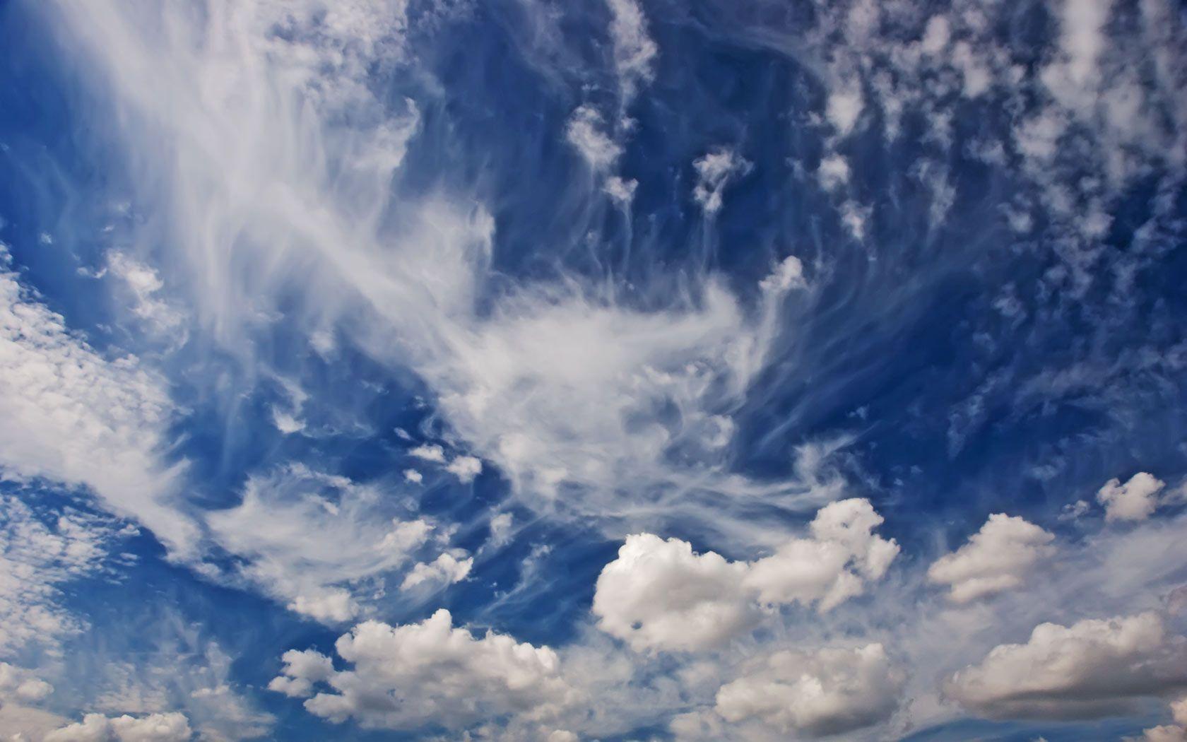 Streaky Cirrus Clouds in Blue Sky Background 1680x1050
