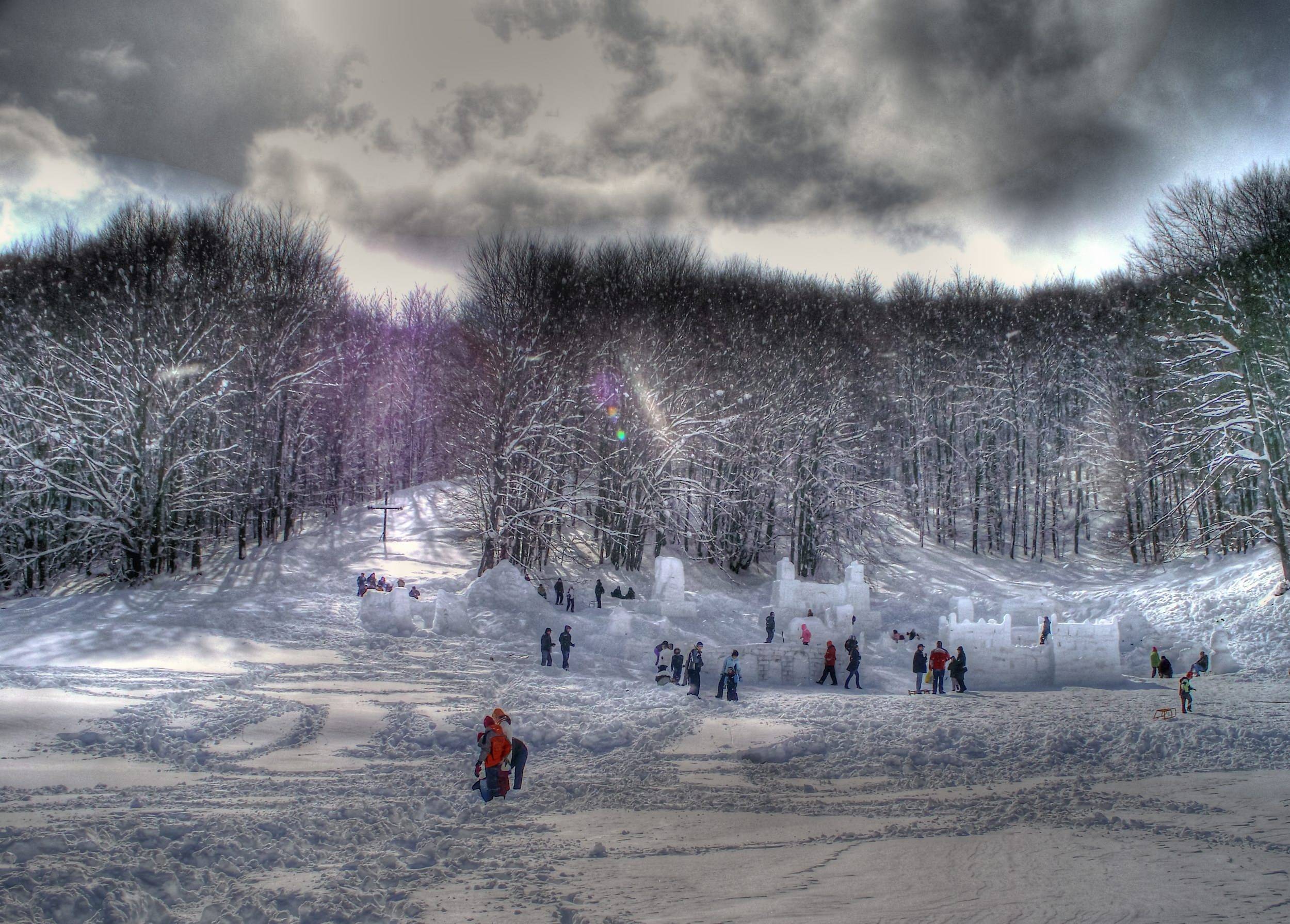 Snowy city, Municipality of Mavrovo and Rostusha, Macedonia. HD