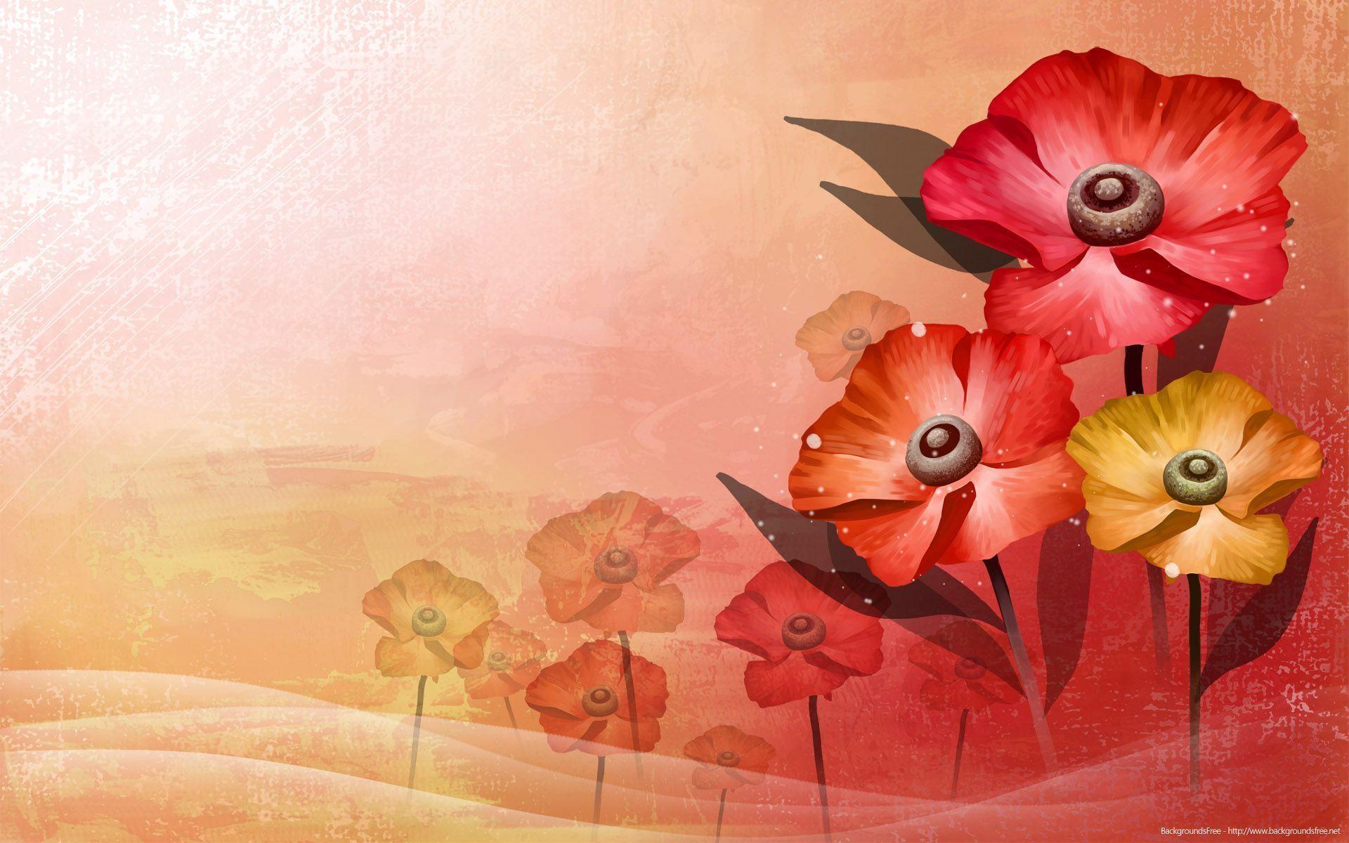 Red Flower Vector Powerpoint PPT Background, Flowers