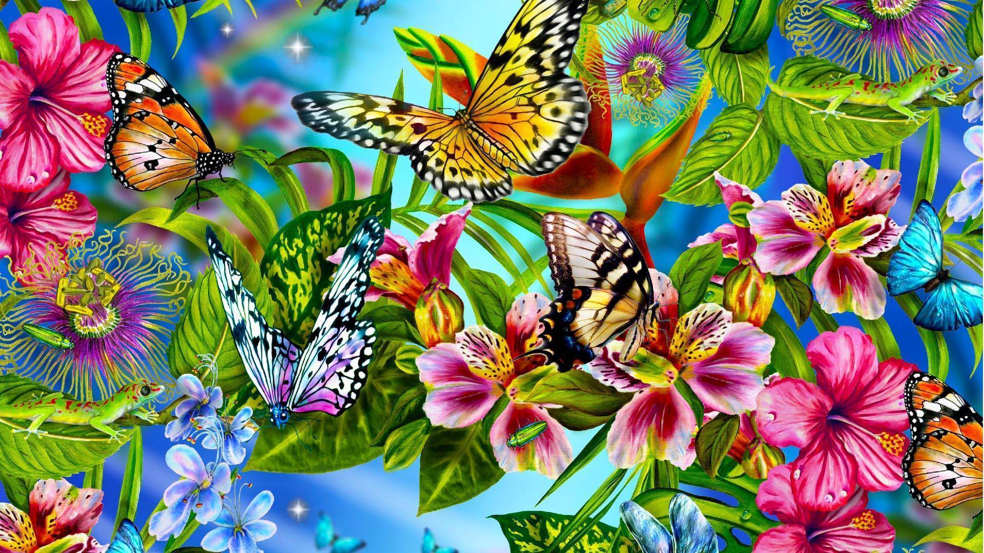 Butterfly Wallpaper, abstract, animals, butterfly, flowers, leaves