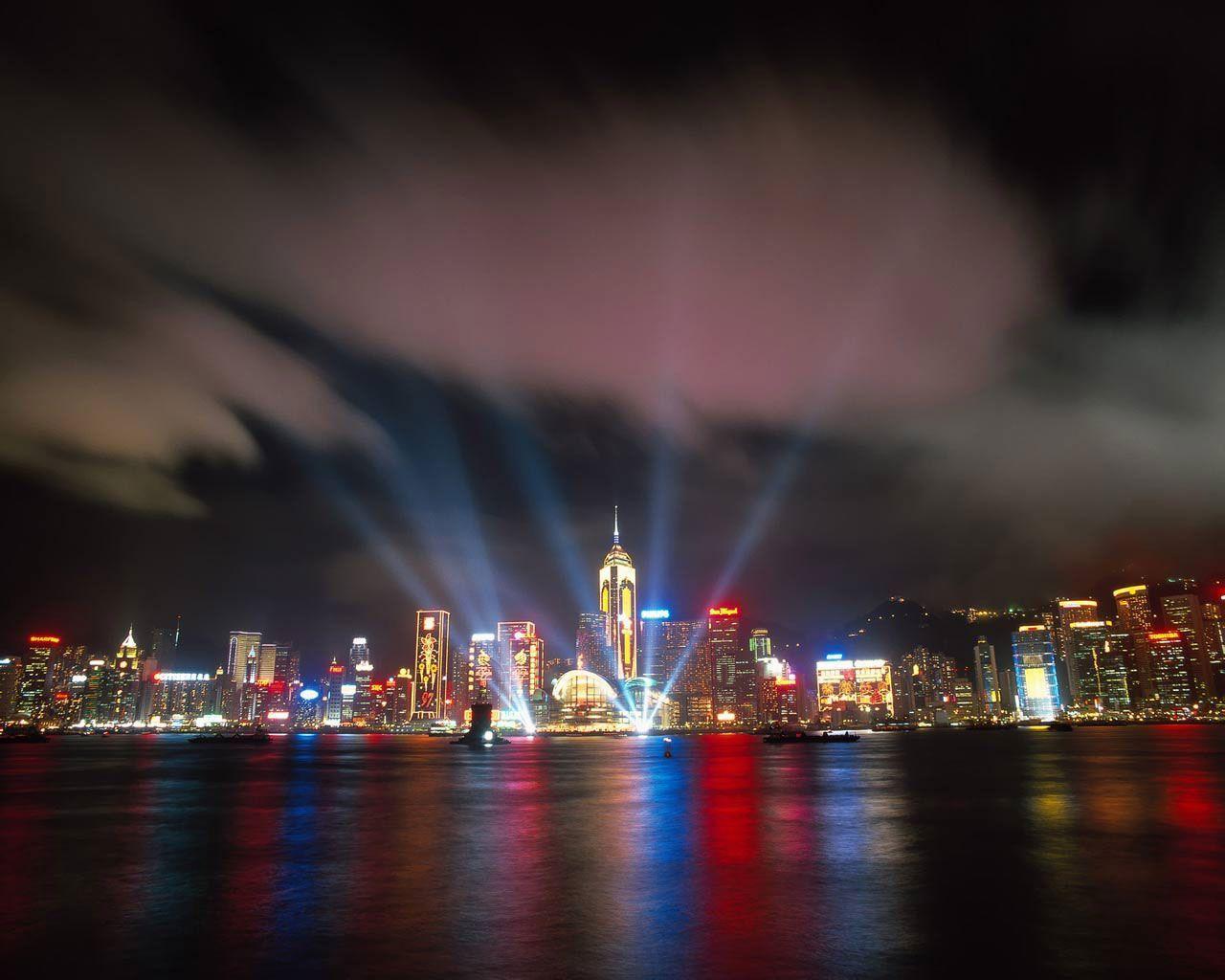 Hong Kong Beautiful Sea Lighting Wallpaper