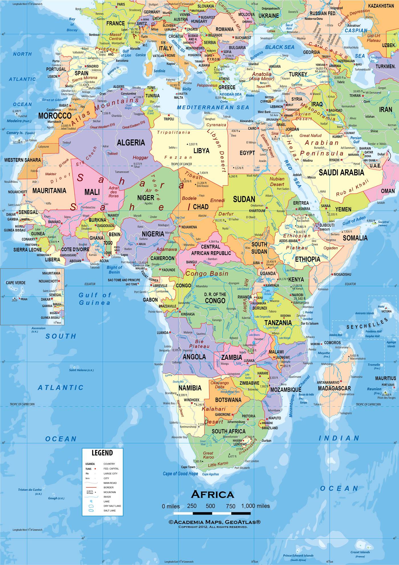 Africa Political Classroom Map Wall Mural from Academia