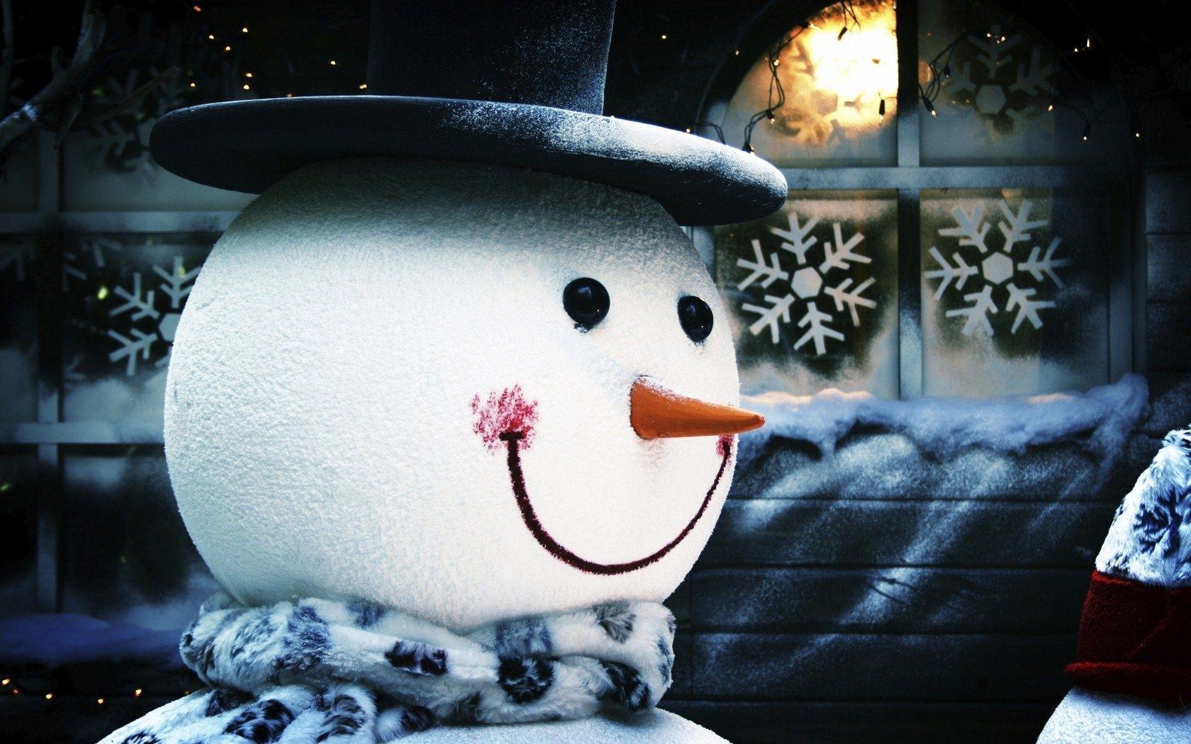 Snowman Winter Christmas Black Topper HD Wallpaper