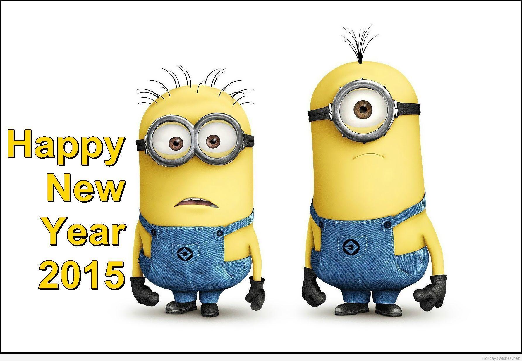 Minion wallpaper with funny faces and wish 2015