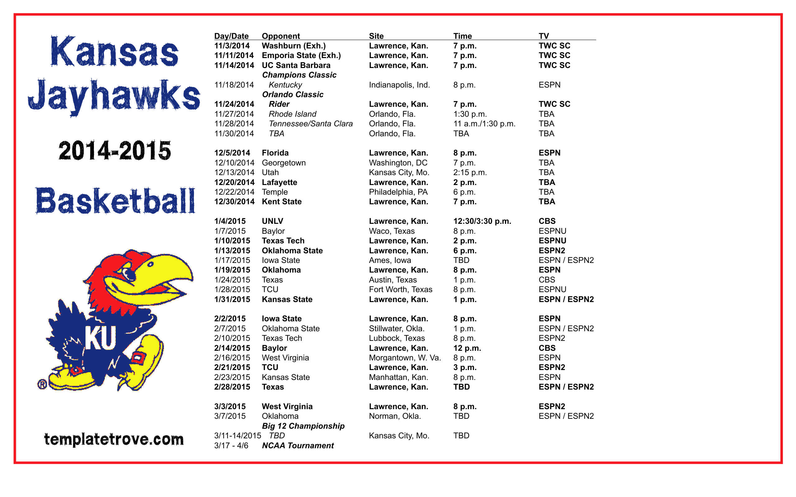 Ku Basketball Schedule 2025 Printable Lynne Stacey