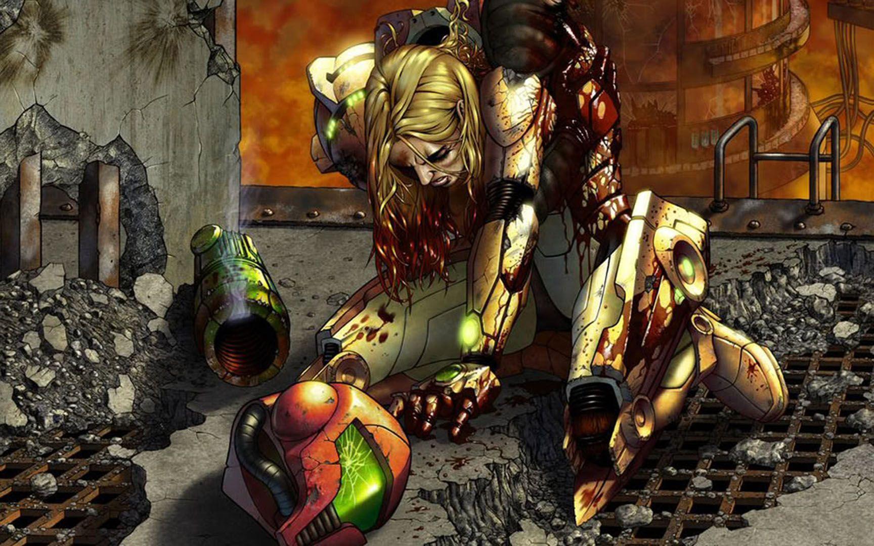 Wounded Samus Games Wallpaper Image featuring Metroid