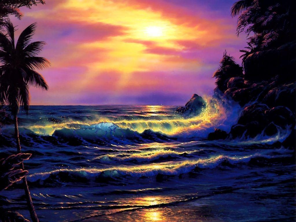 Purple Sunset Wallpaper Image featuring Sunrises And Sunsets