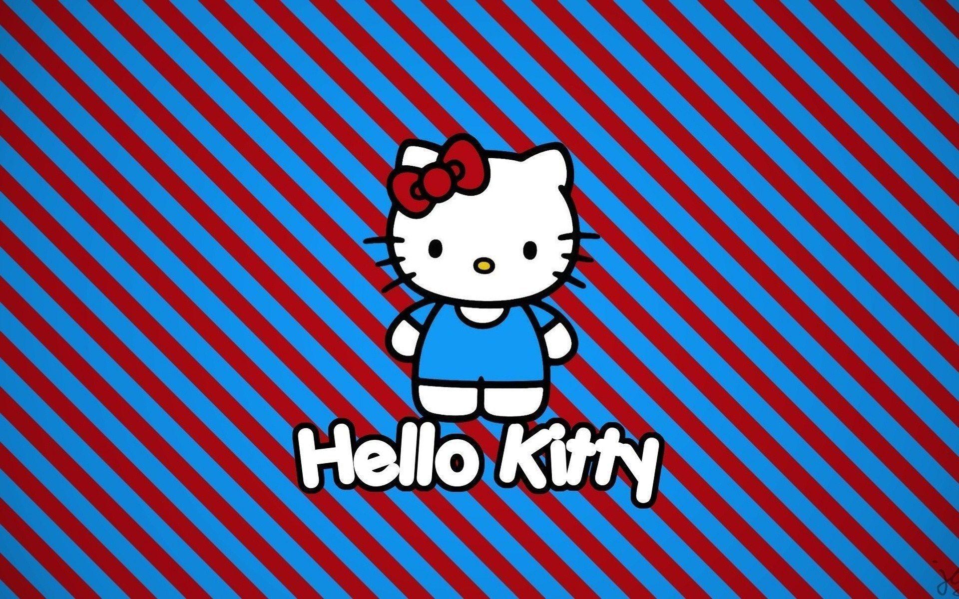 Hello Kitty Cartoon Stripes Red Blue HD Wallpaper