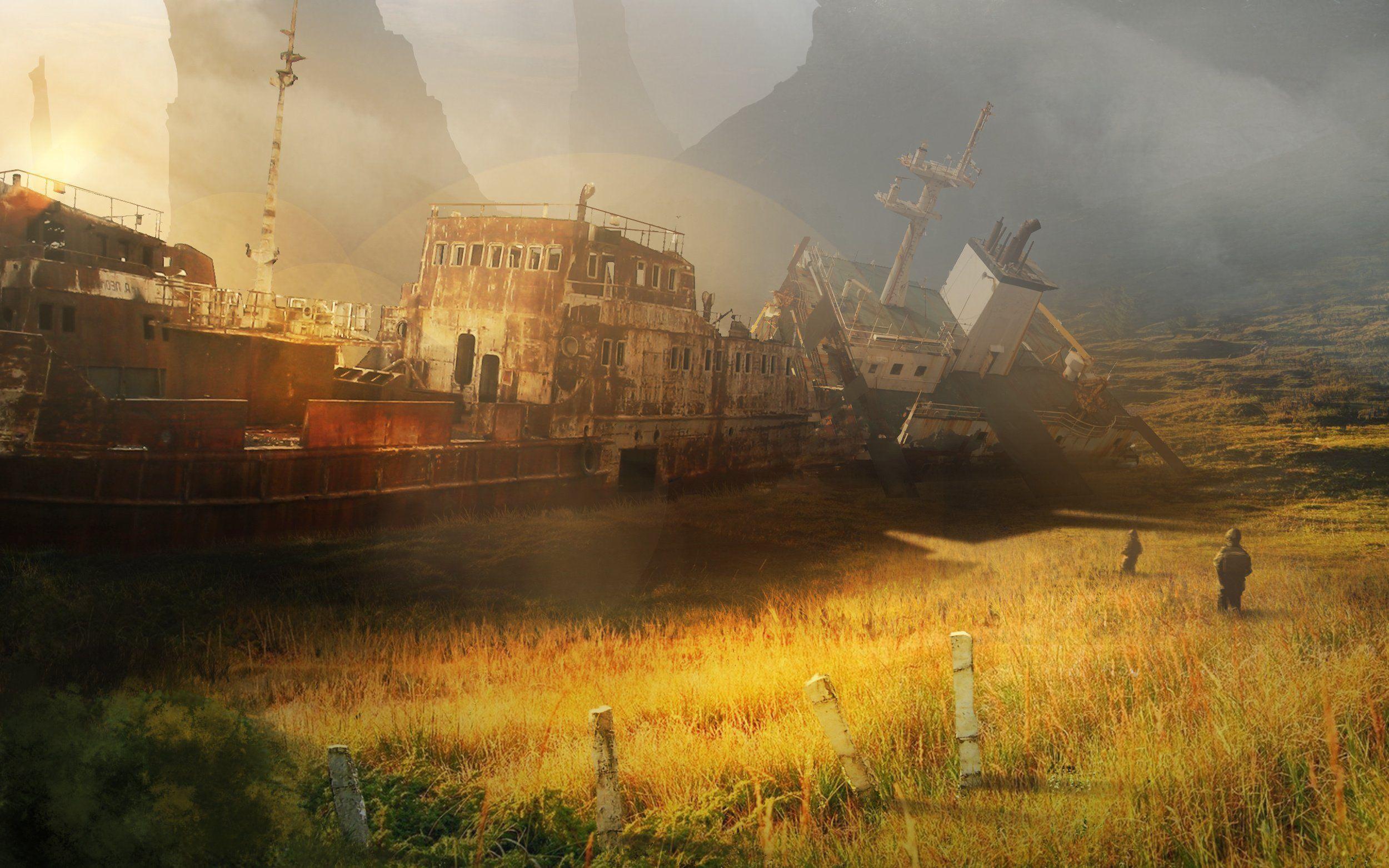 Stalker Ship Wasteland Sci Fi Apocalyptic Boat Wallpaper