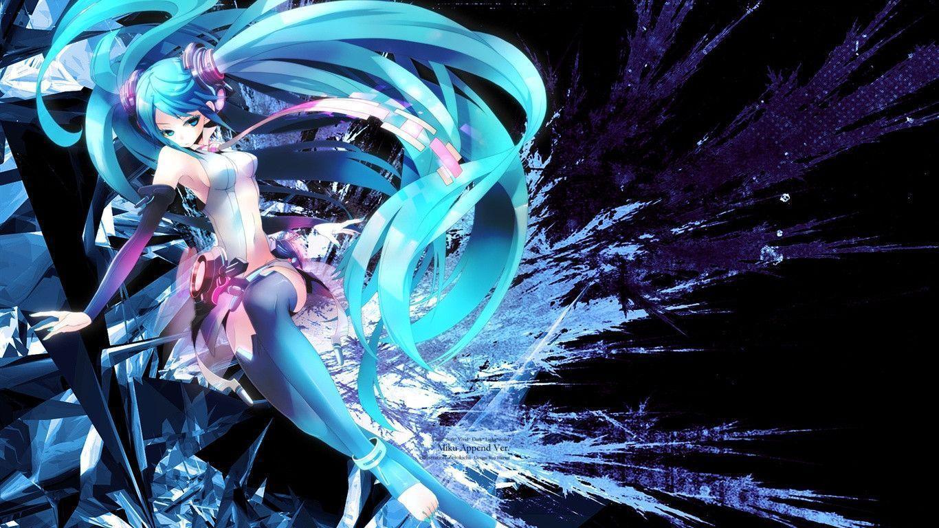 Hatsune anime girl blue hair Wallpaperx768 resolution