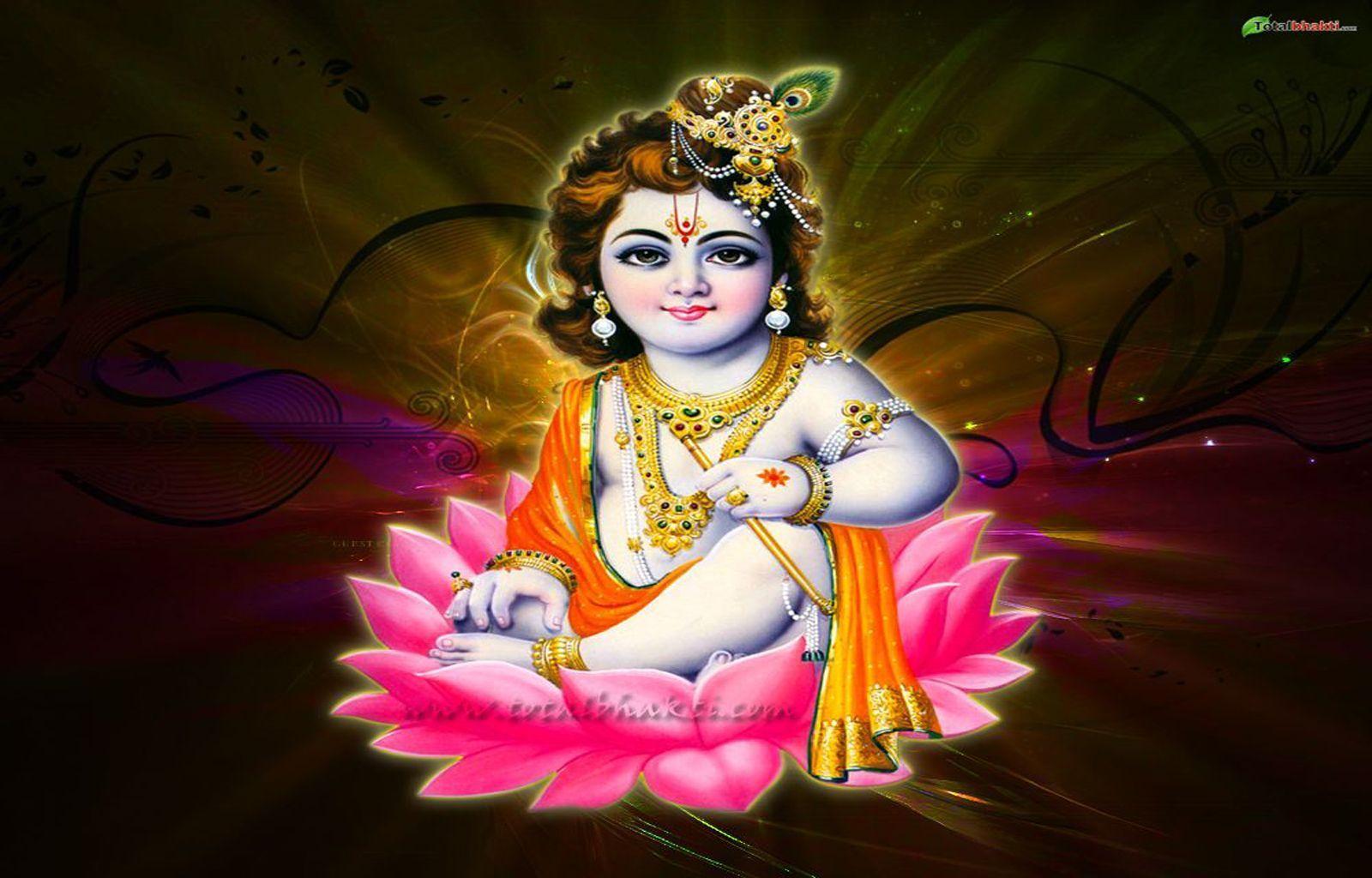 krishna wallpaper, Hindu wallpaper, Bal krishna sitted on lotus