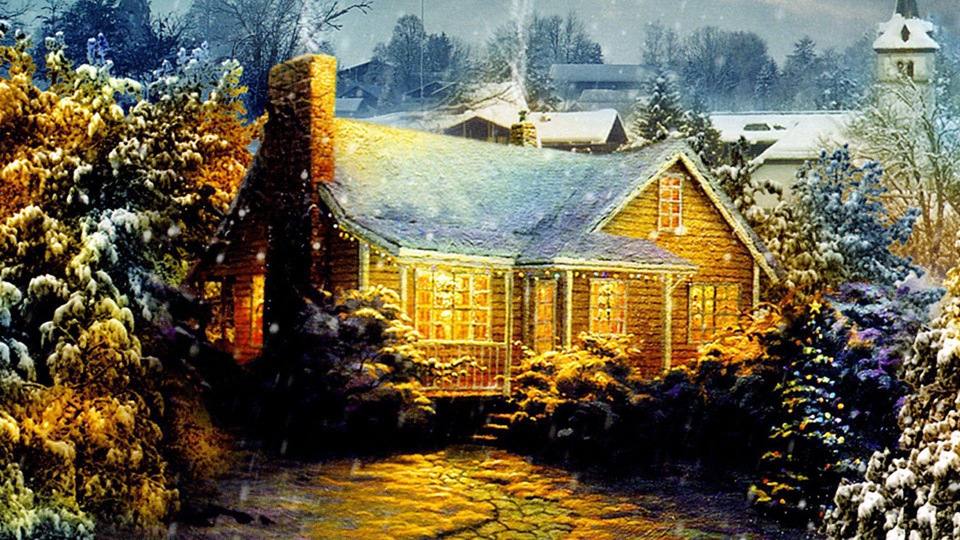 image For > Christmas Cottage Wallpaper