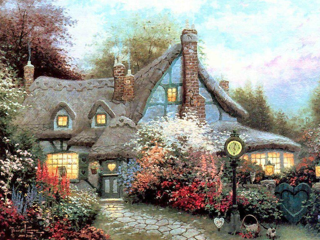 Sweetheart Cottage Kincade Paintings Wallpaper Image