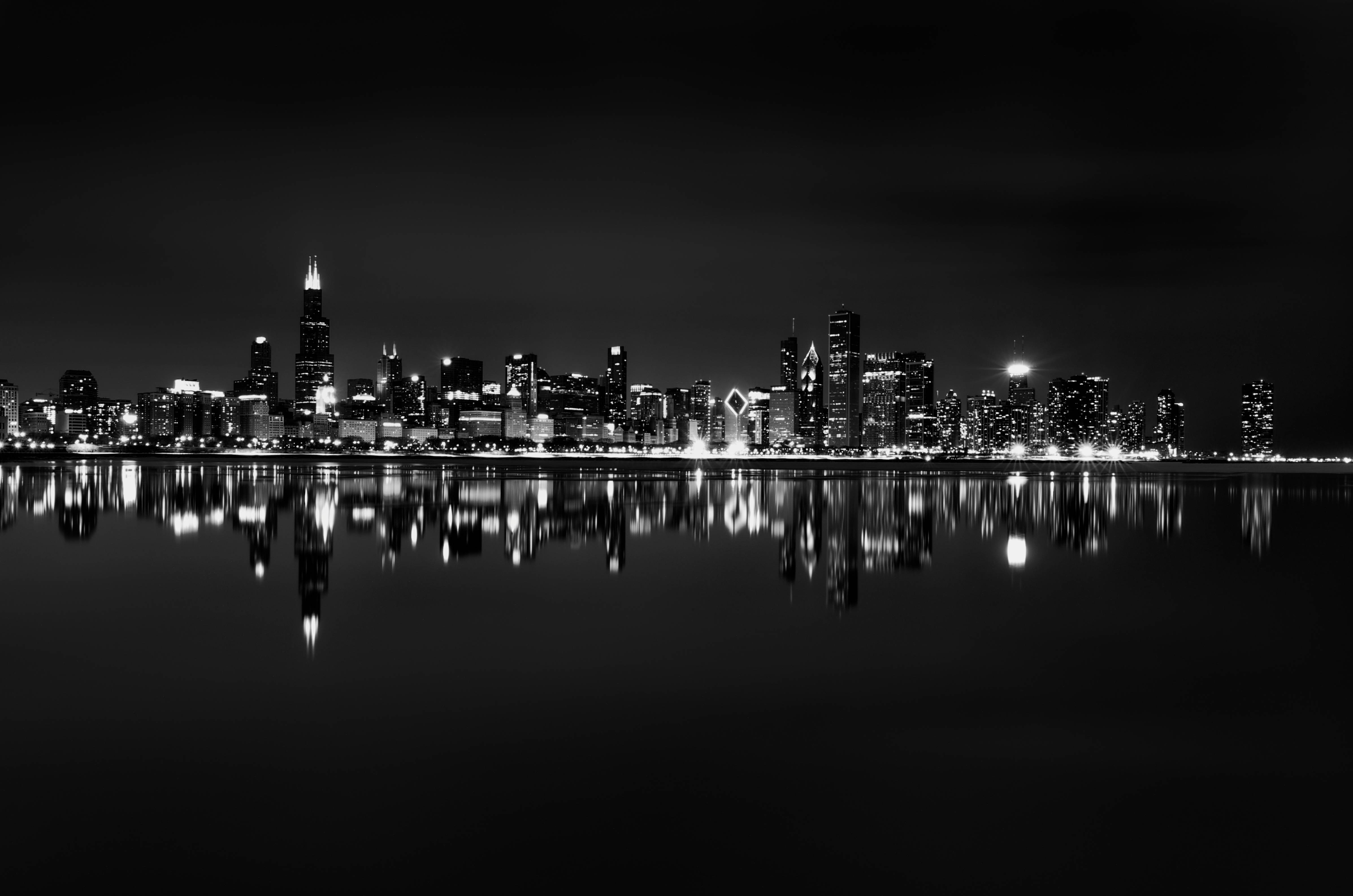 Chicago Skyline Black and White Wallpaper