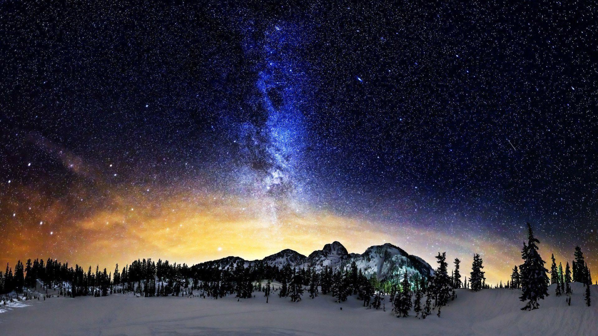 Milky Way above the snowy mountains wallpaper #