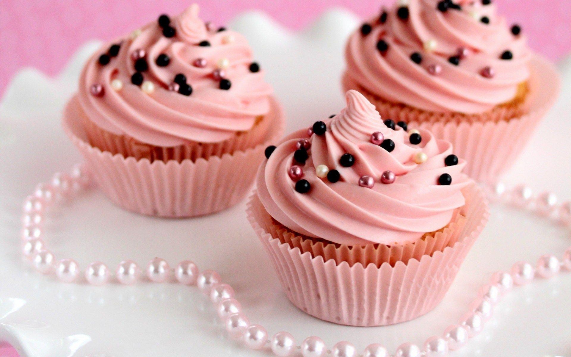 Dessert Cupcakes Pink Perls Food Beads HD Wallpaper