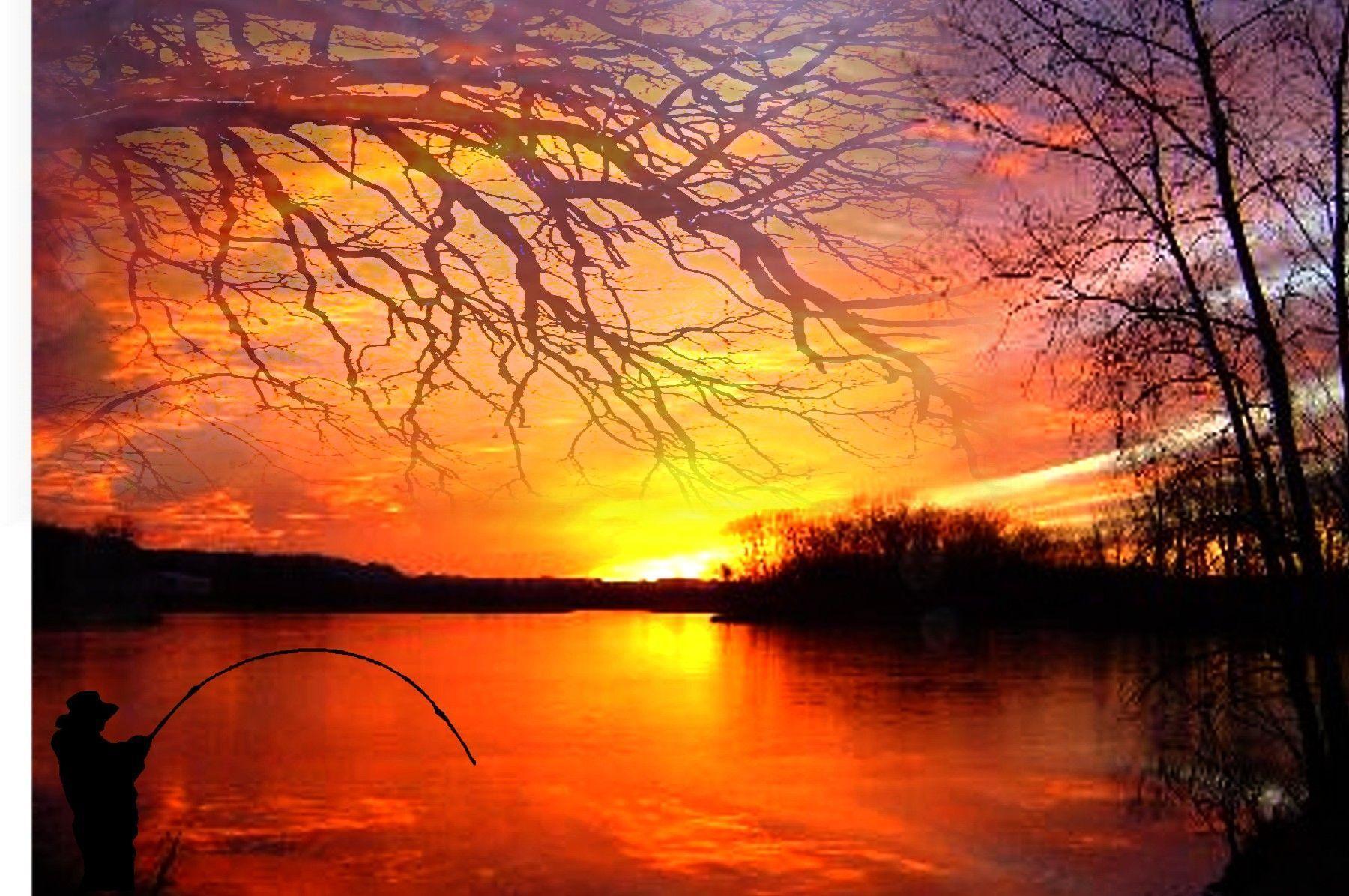 Minnesota fisherman silhouette at sunset Wallpaper