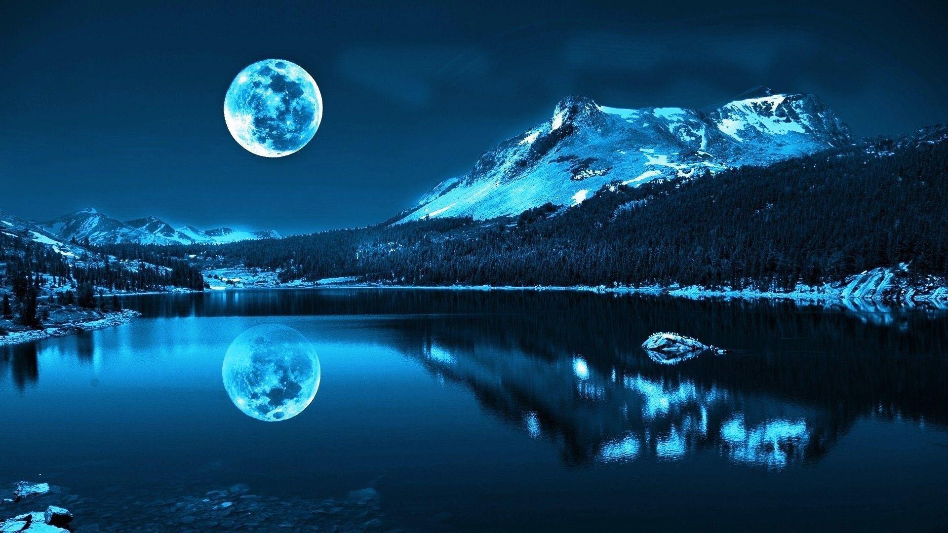 HD Moonlight In The Winter Lake At For Wallpaper, HQ Background