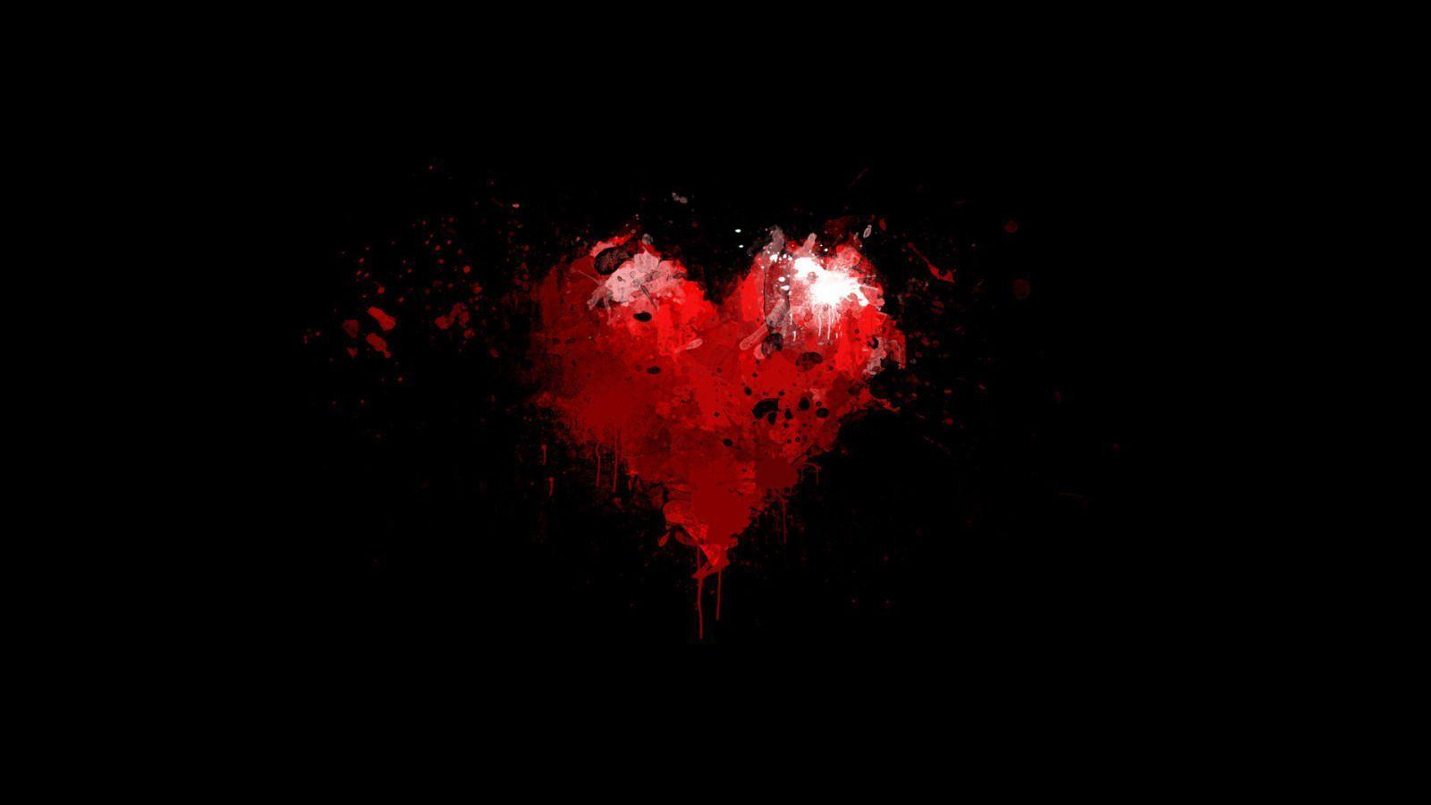 Painted Red Heart on Black Background widescreen wallpaper. Wide