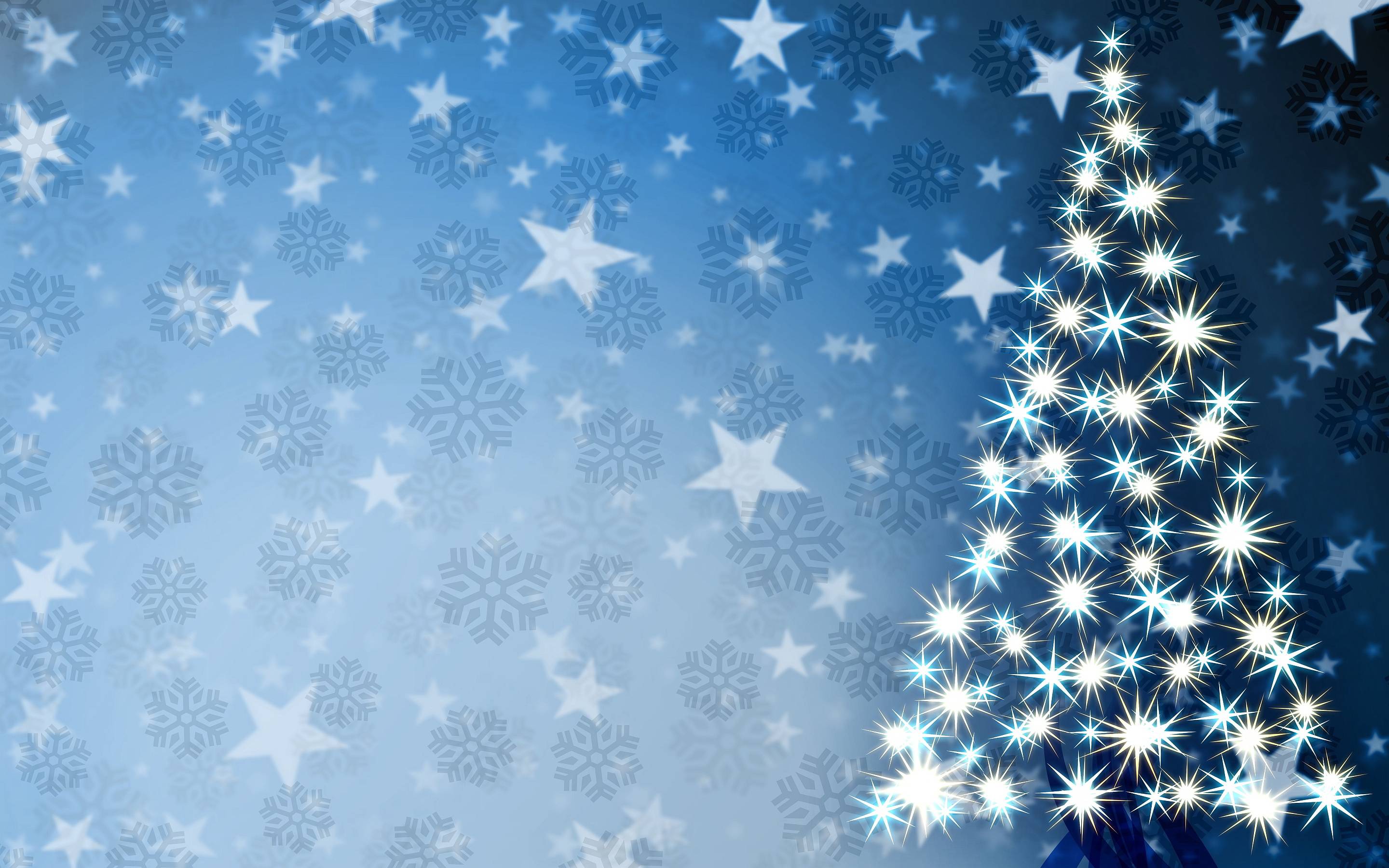 Stars in the form of a Christmas tree on snowflakes background
