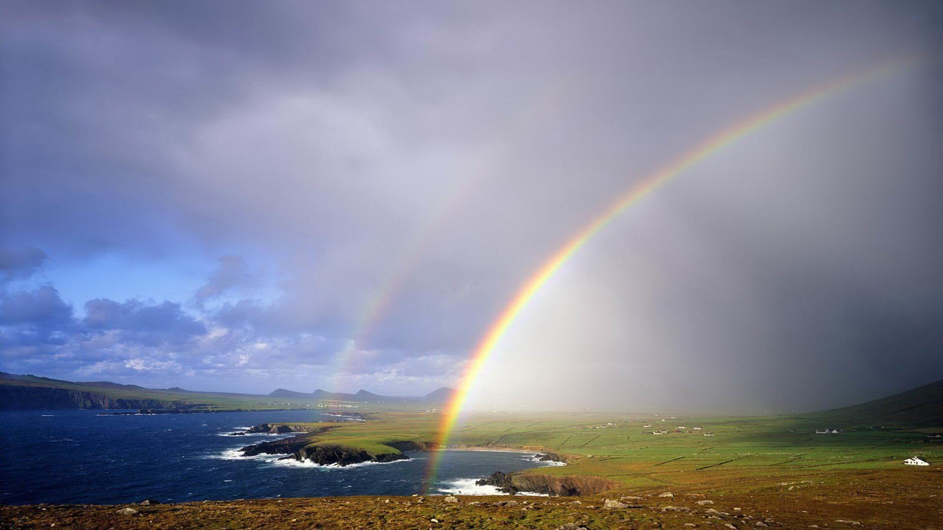 Rainbow over bally ferriter bay county kerry Ireland scenic free