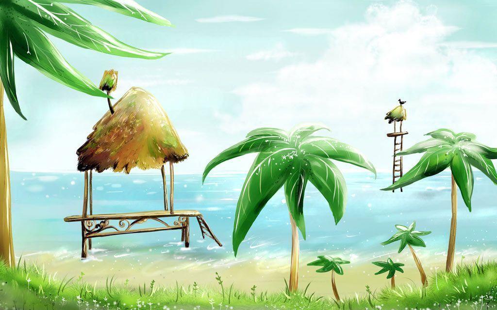 Fresh summer theme cartoon wallpaper