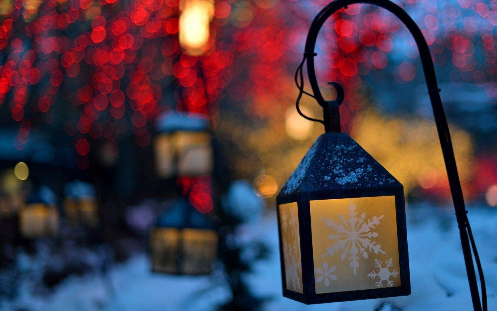 Lanterns Lights Snowflakes Winter Nature Christmas HD Wallpaper