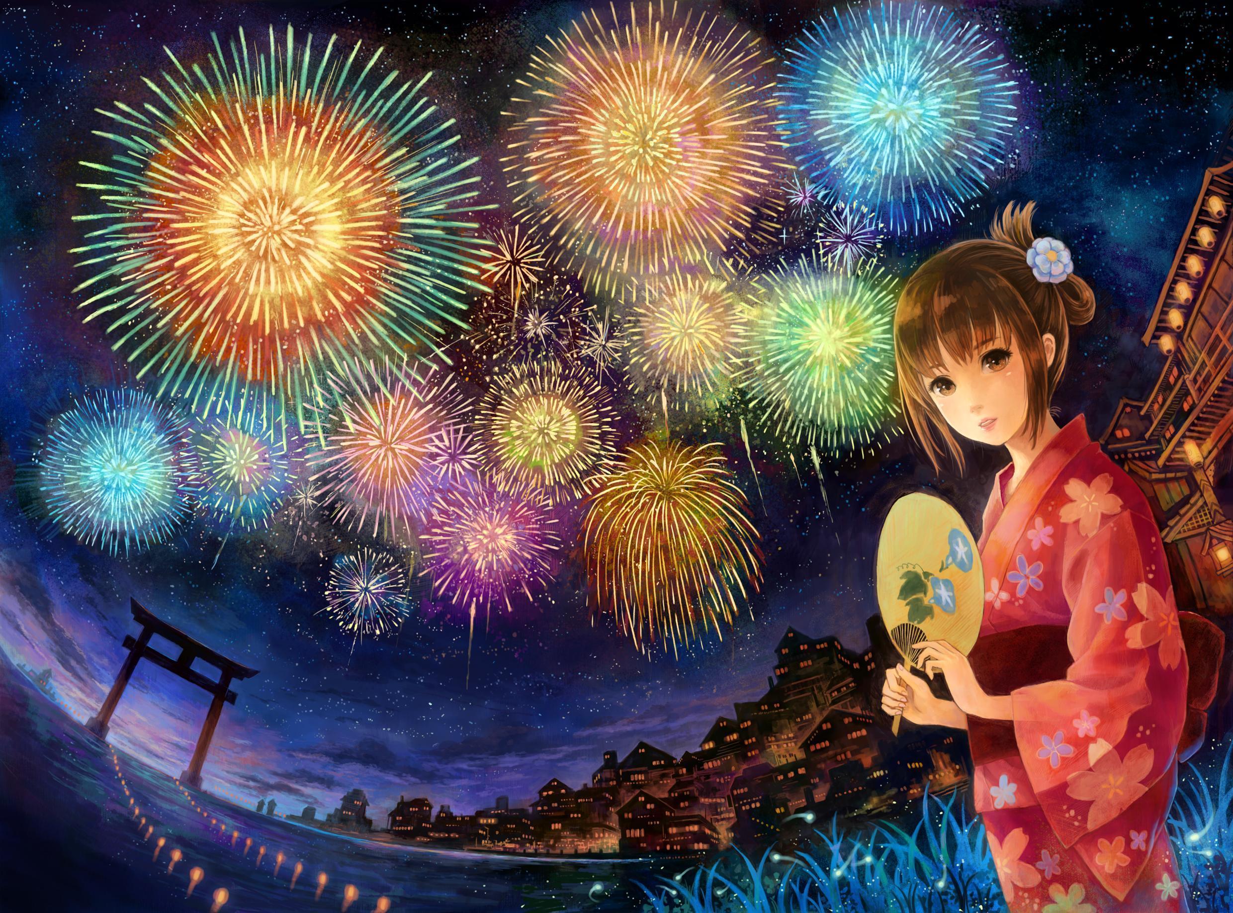 Download Fireworks Kimono Wallpaper 2480x1836