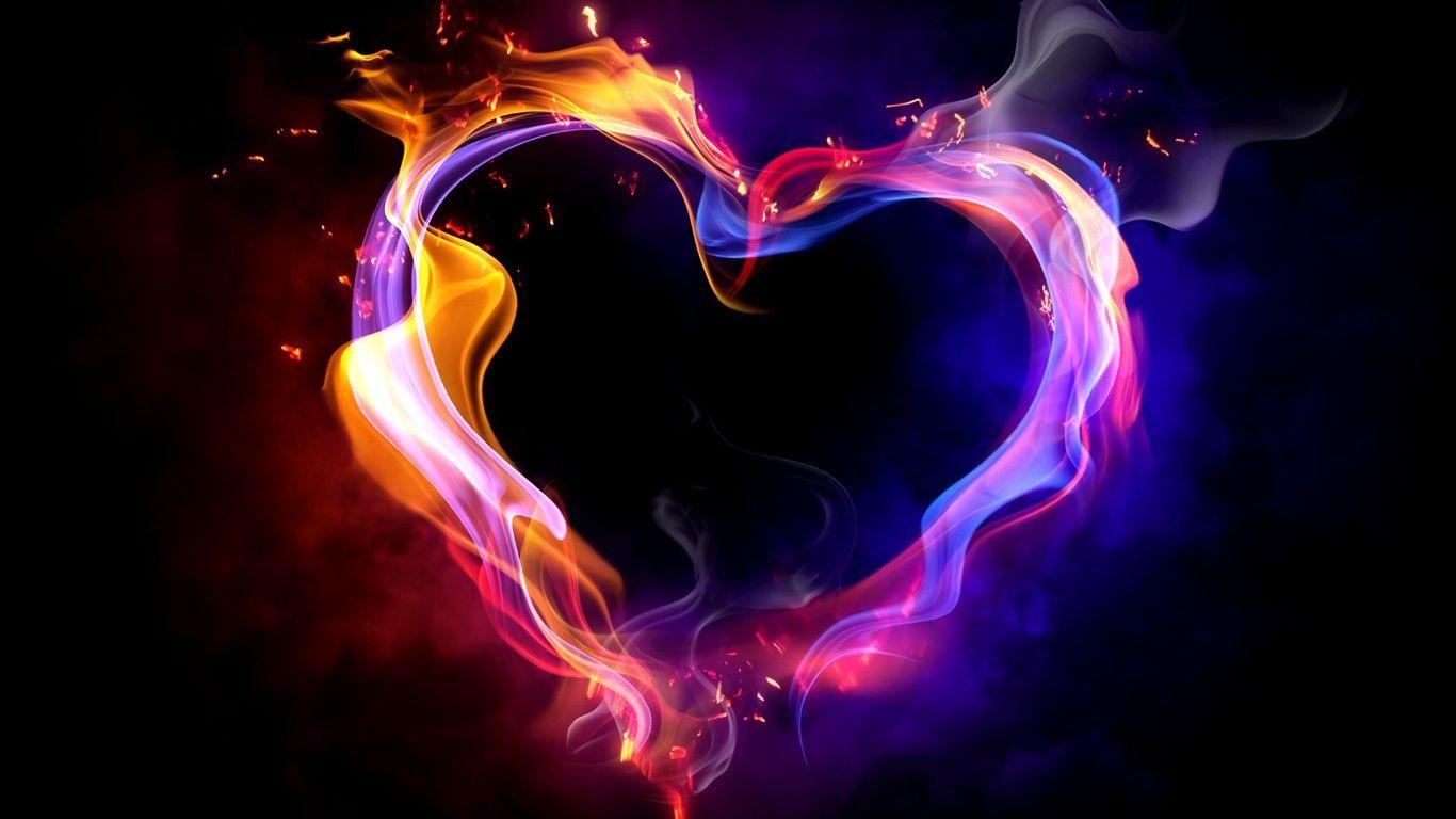 Love heart multi colored smoke fire Wallpaperx768
