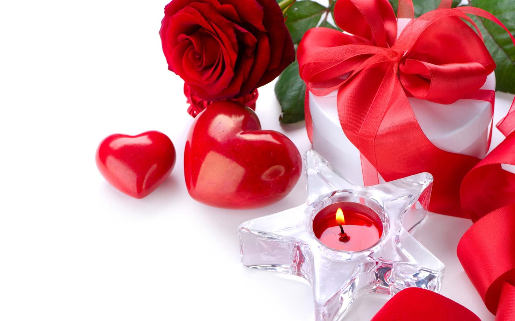 Love Rose Flower Ribbon Gift Candle Heart Romance 1680x1050