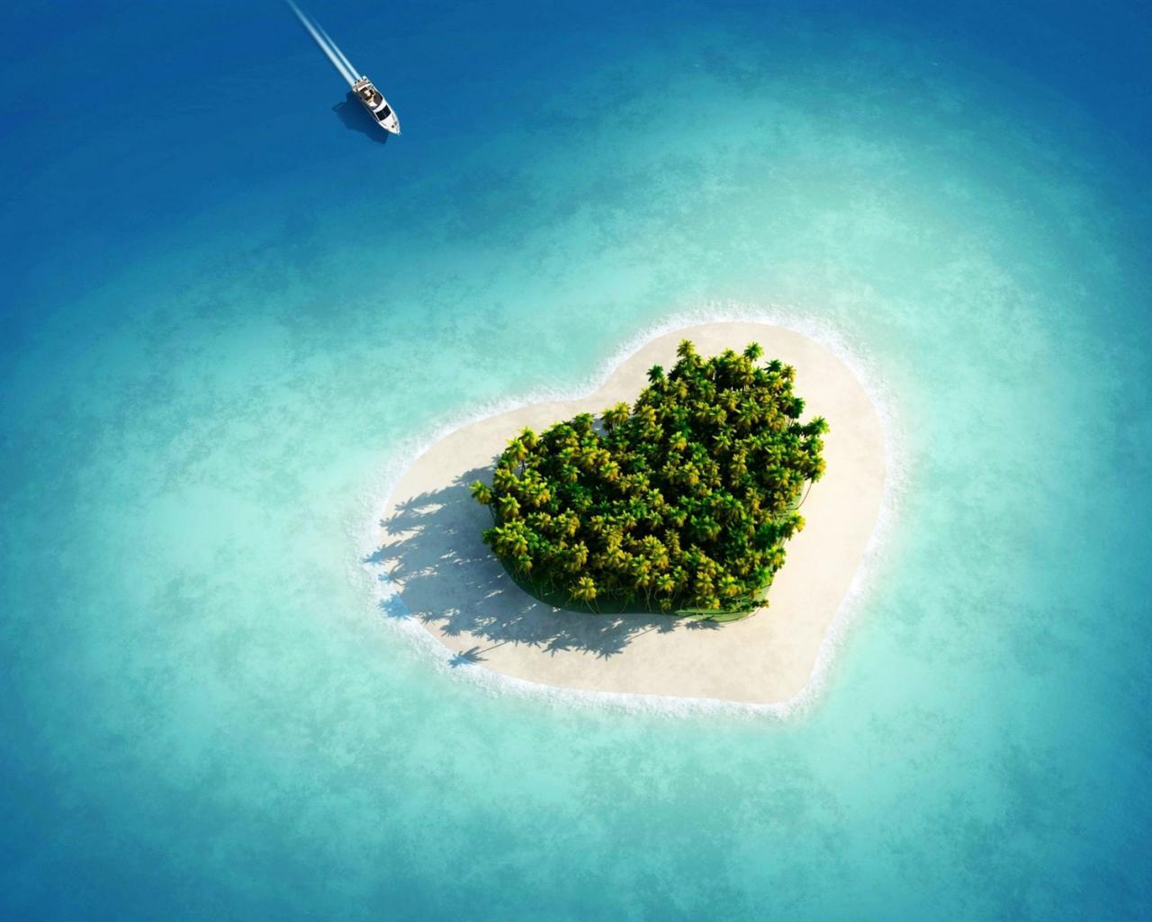 Romantic Heart Shaped Island HD Wallpaper Background 1280x1024