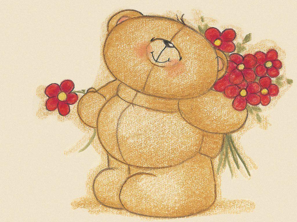 Download Free Cute Bear Red Flowers Wallpaper 1024x768. Full HD