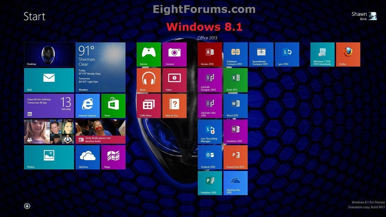 Start Screen Desktop Background On in Windows 8.1