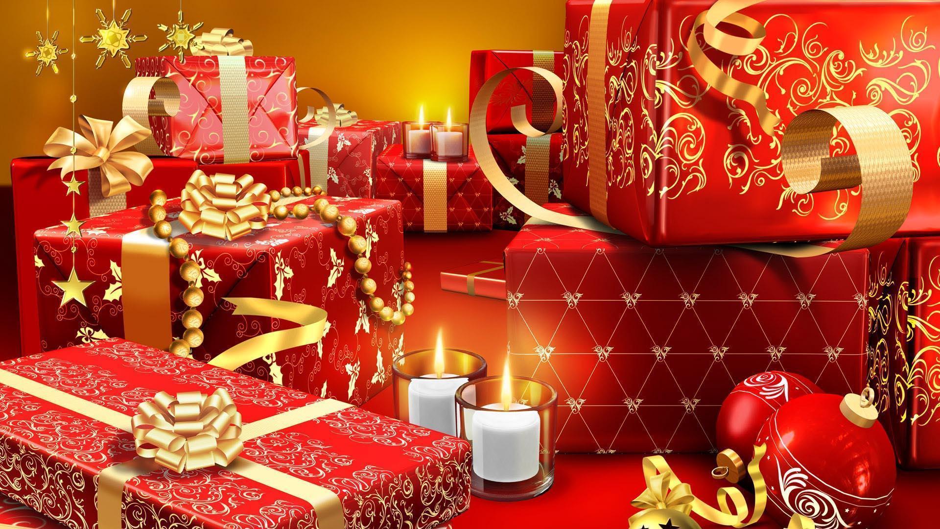 Christmas Presents Wrapped in Red HD large resolution wallpaper