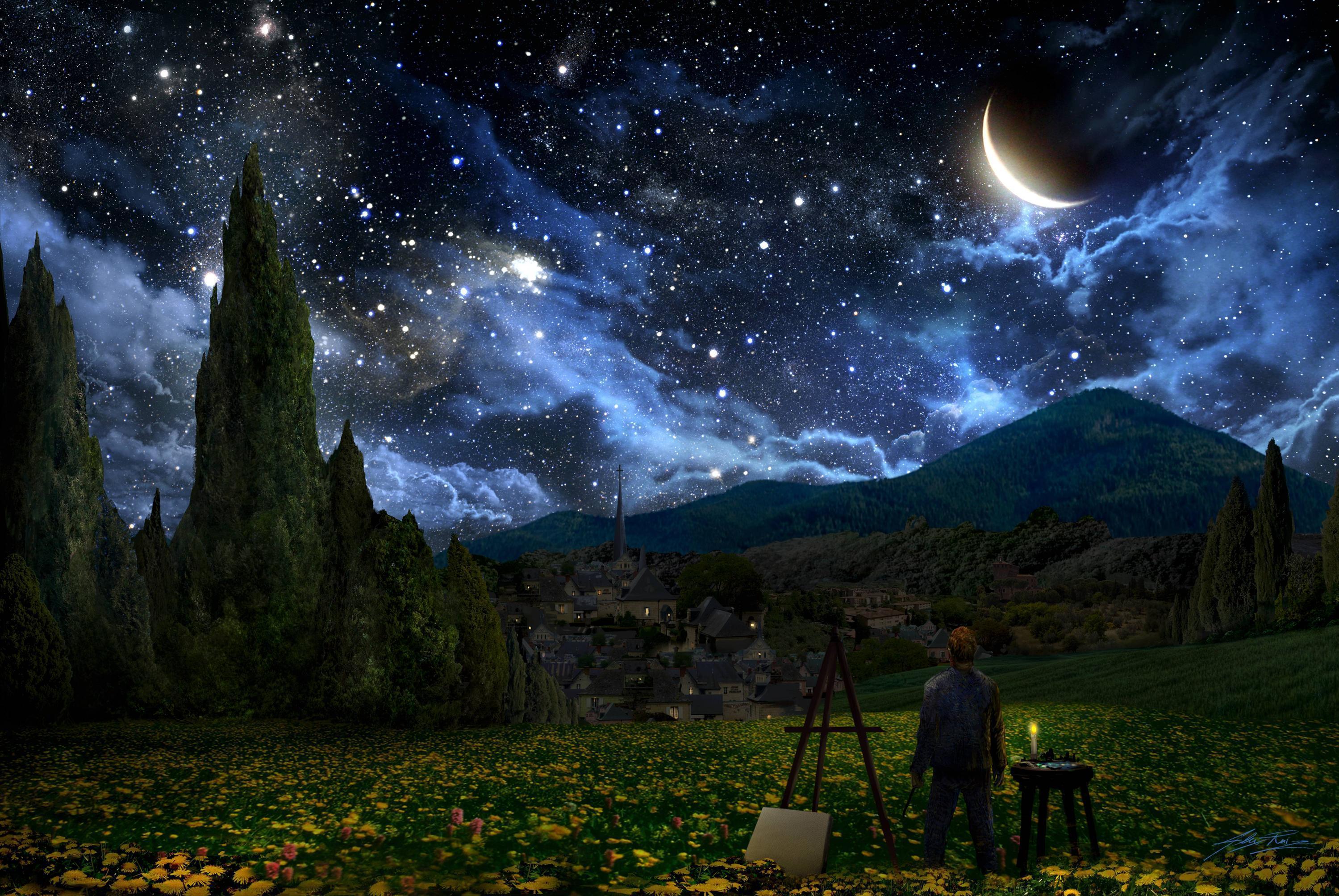 P O Manipulation Starry Night In Forest Wallpaper