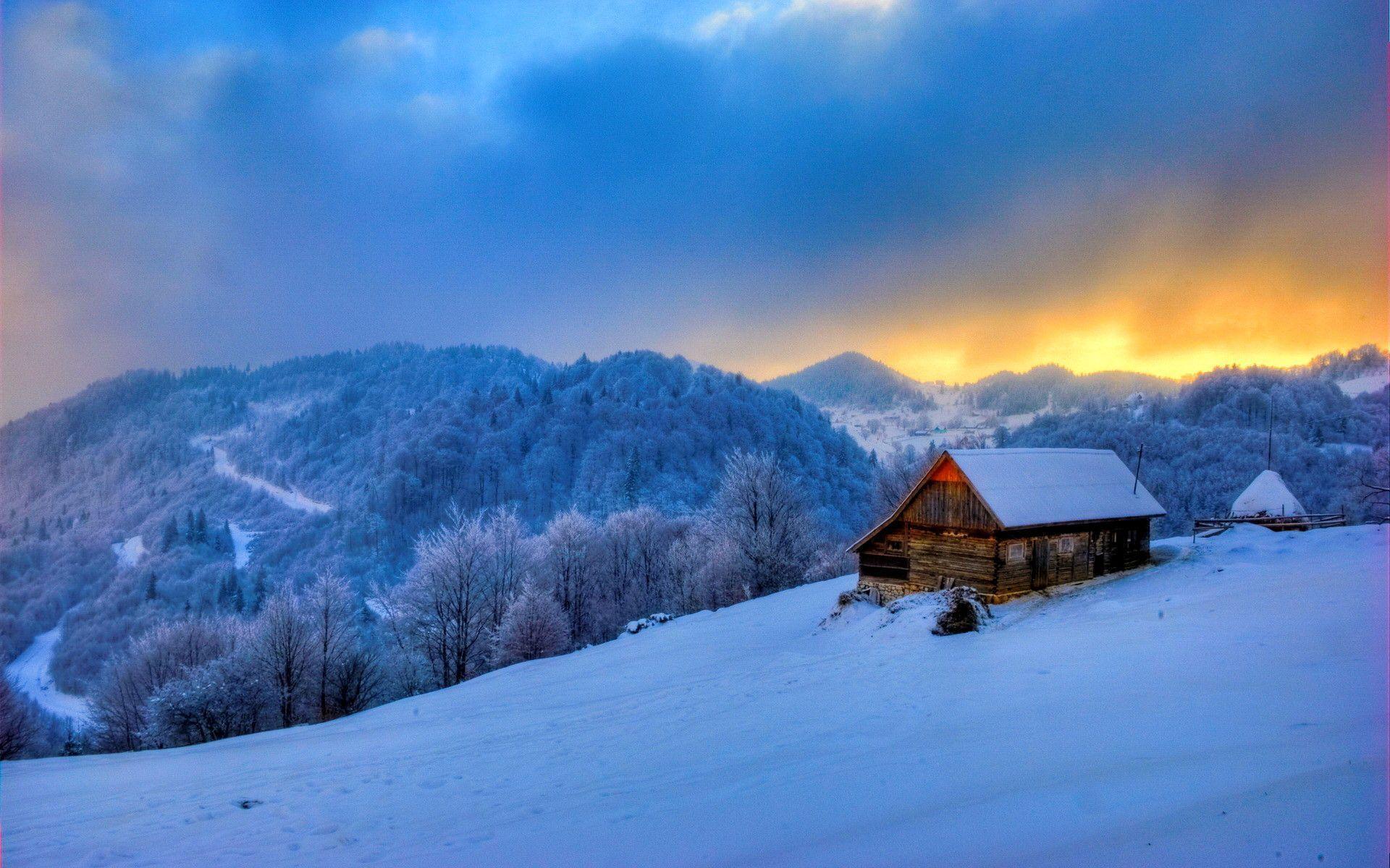Winter Mountain Cabin Backgrounds